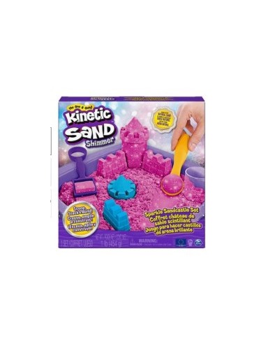 Kinetic Sand, sabbia cinetica rosa, glitterata, castello di sabbia, giocattoli per bambini, accessori inclusi