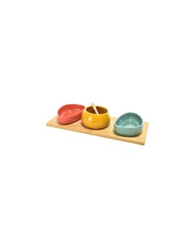 SET APERITIVO 5PZ 09572 CIOTOLE CERAMICA CON VASSOIO E CUCCHIAIO BAMBO