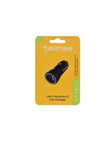 Tekmee Caricabatterie per auto nero a 2 porte USB Tipo A e Tipo C 12W