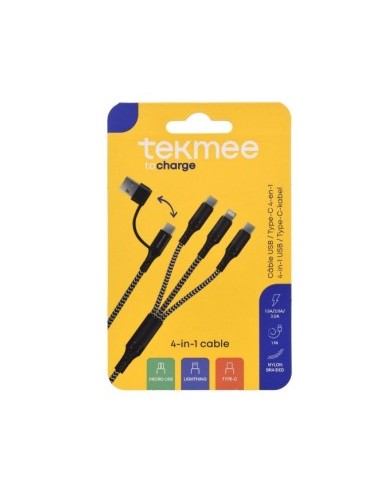 Tekmee Cavo da 1 metro USB TYPE C a 4 uscite rivestito in Nylon, compatibile con smartphone iPhone, Samsung e Android