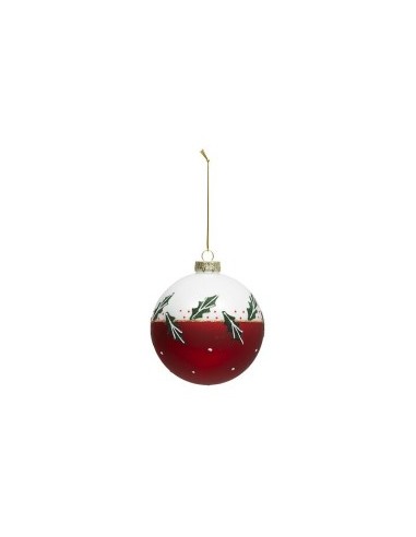 Sfera di Natale in Vetro, 10 cm, Decorazione con Agrifoglio Accessorio per Albero di Natale