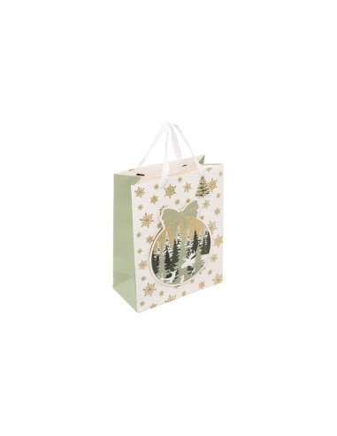 Sacchetto Natalizio Bianco e Oro, 26x13x32 cm, Borsa Regalo di Natale Media, Confezione Elegante per Doni e Sorprese