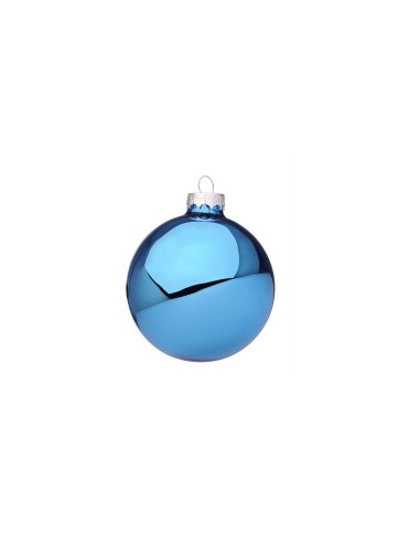 Sfera di Natale in Vetro 8cm Blu Malibu Lucido, La Magia di Natale per Decorazioni Eleganti