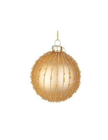 Sfera di Natale in Vetro 8cm Stringata Color Oro, Decorazione Elegante per Albero