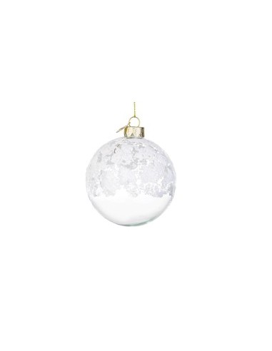 Sfera di Natale in Vetro 8cm Iced Trasparente/Bianco, La Magia di Natale per Decorazioni Eleganti