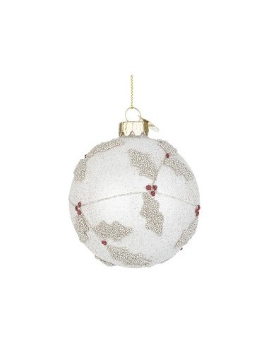 Sfera di Natale in Vetro 8cm Sibyl Bianco/Champagne, La Magia di Natale per Decorazioni Eleganti