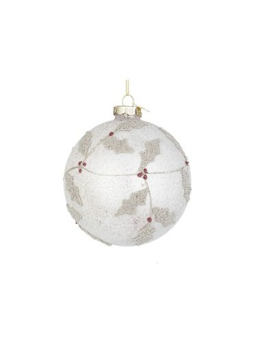 Sfera di Natale in Vetro 10cm Sibyl Bianco/Champagne, La Magia di Natale per Decorazioni Eleganti