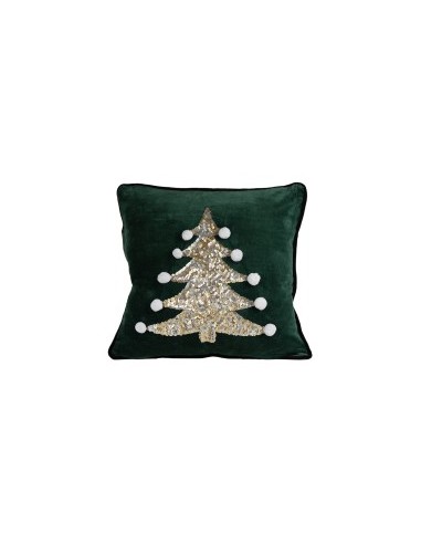 CUSCINO 139431 DEC ALBERO 45X45 VELLUTO VERDE