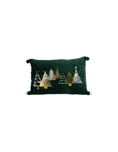 CUSCINO 139434 DEC ALBERI 40X60 VELLUTO VERDE CON POM-POM