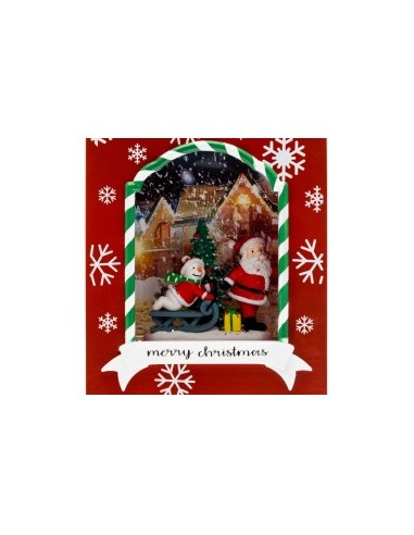 Borsa Shopper Natalizia con Babbo Natale e Pupazzo su Slittino Rosso con LED e Glitter H22cm