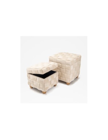 POUF 13730041 1 MIS CREMA 35X35CM VELLUTO INTRECCIO