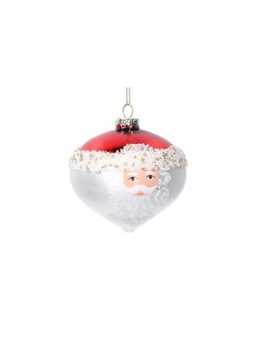 SFERA CIPOLLA VETRO 10CM BABBO NATALE BIANCO/ROSSO