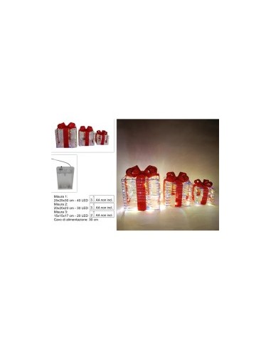 SET 3 PACCHI REGALO 287201 CON LUCI 15X15/20X20/25X25CM