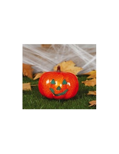 Zucca con Luce 16 cm, Colore Arancio, Decorazione Halloween