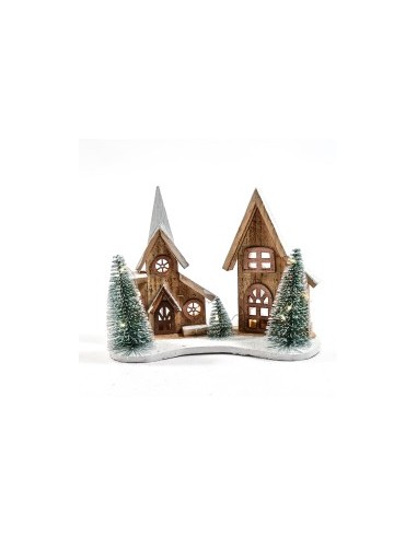 Paesaggio di Natale in Legno con Alberi e Luci 30x12x24cm - La Magia di Natale a casa tua