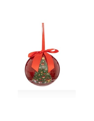 SFERA 192116 PLASTICA D10CM ROSSO ALBERO CON GLITTER