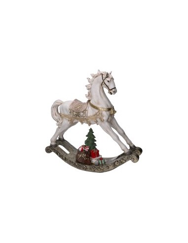 CAVALLO A DONDOLO 639715 RESINA 46X11X45CM BIANCO/ORO