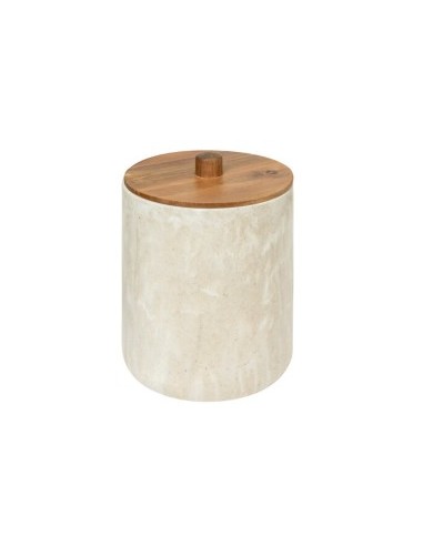 Cestino effetto marmo 5 litri con tappo in acacia, dimensioni Ø 18,5 x H. 25,3 cm, elegante