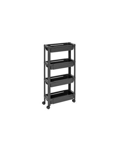 Carrello Multifunzionale 4 Ripiani da Cucina Nero, Dimensioni 37,5x78,5x75 cm, Regolabile e con Ruote Piroettanti