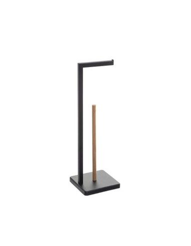 Portarotolo Metallo e Bambù H65 cm Nero, Moderno ed Elegante, Accessorio Bagno Funzionale