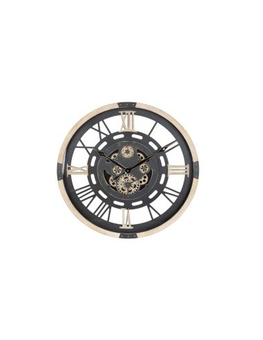 Orologio Industriale Nero Atmosphera D80cm, Design a Ingranaggi in Metallo e Legno con Numeri Romani