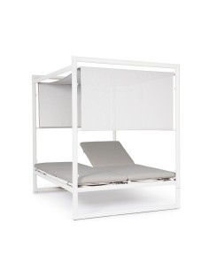 Daybed Konnor Bianco CX21, struttura in alluminio, lettini reclinabili, cuscini idrorepellenti, parasole scorrevole, elegante